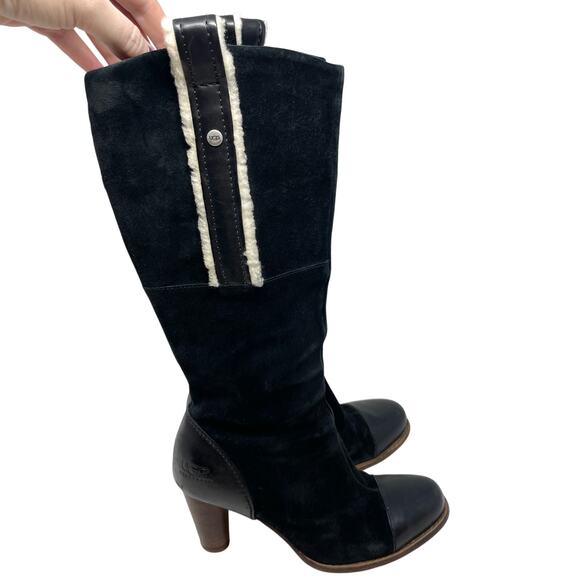 UGG Black and Cream Heeled Boots - Picture 1 of 11